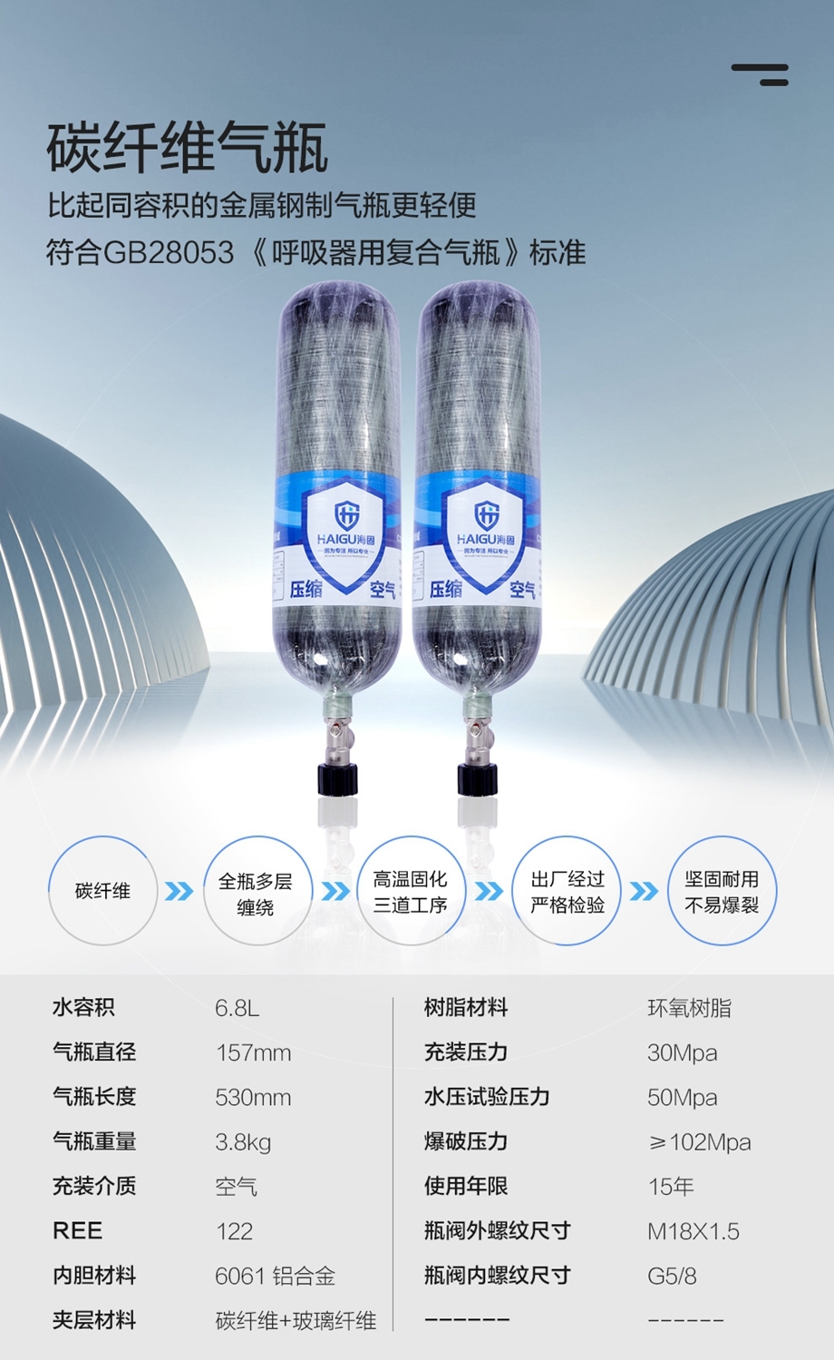 海固RHZKF6.8/30（快充款） 正压快充式空气呼吸器 快速充气 碳纤维呼吸器