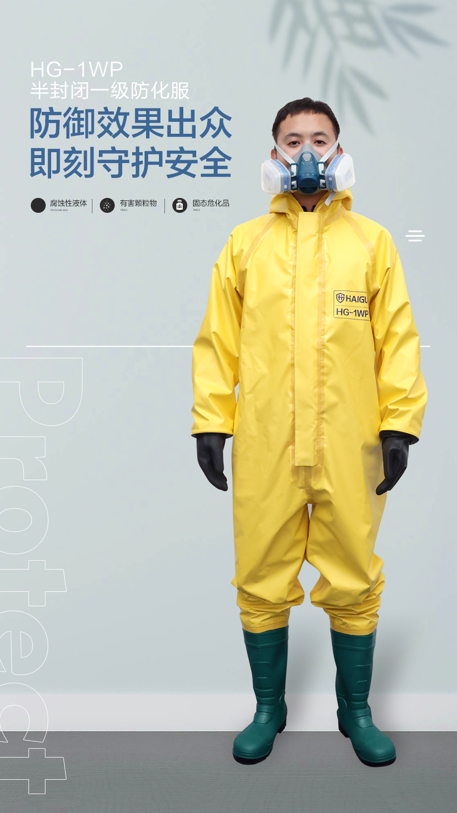 海固HG-1WP喷射液密型化学防护服 半封闭一级酸碱类化学品防护（不含防毒面具）
