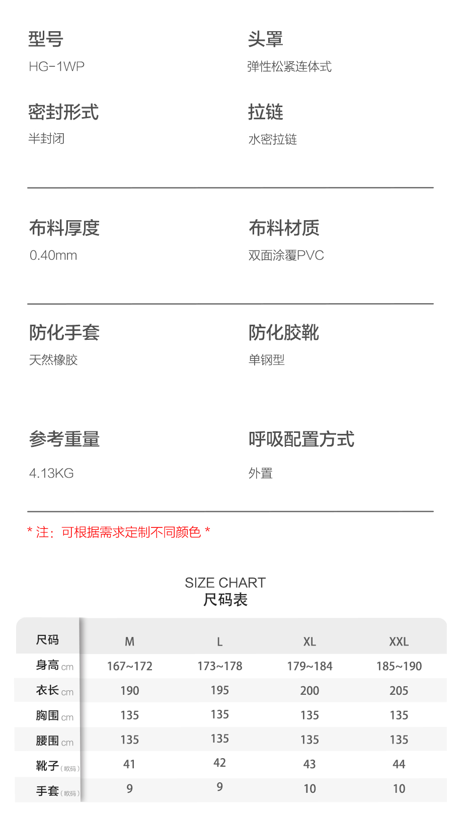 海固HG-1WP喷射液密型化学防护服 半封闭一级酸碱类化学品防护（不含防毒面具）