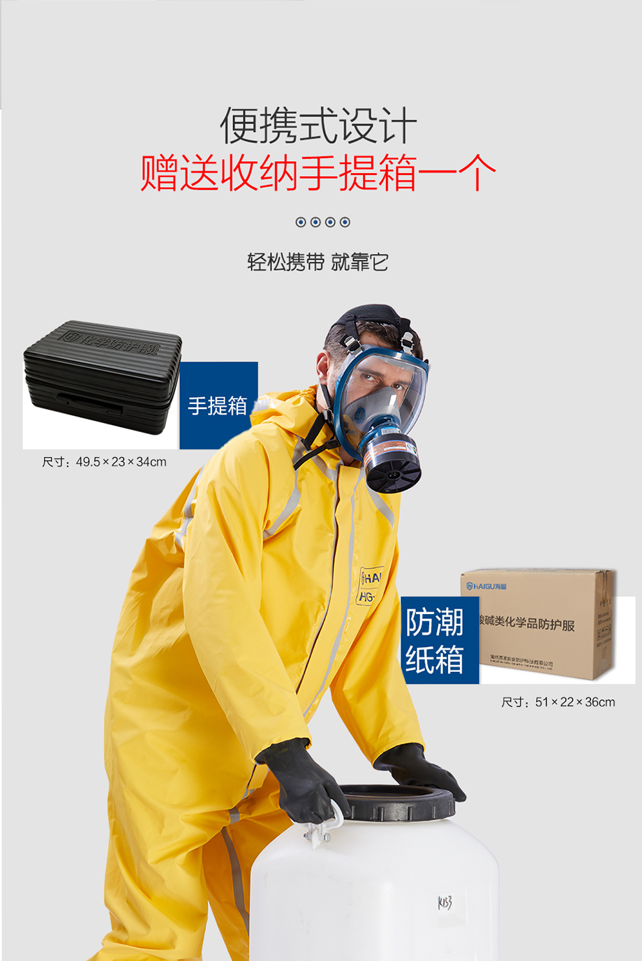 海固HG-2WP喷射液密型化学防护服 二级半封闭酸碱类化学品防护（不含防毒面具）