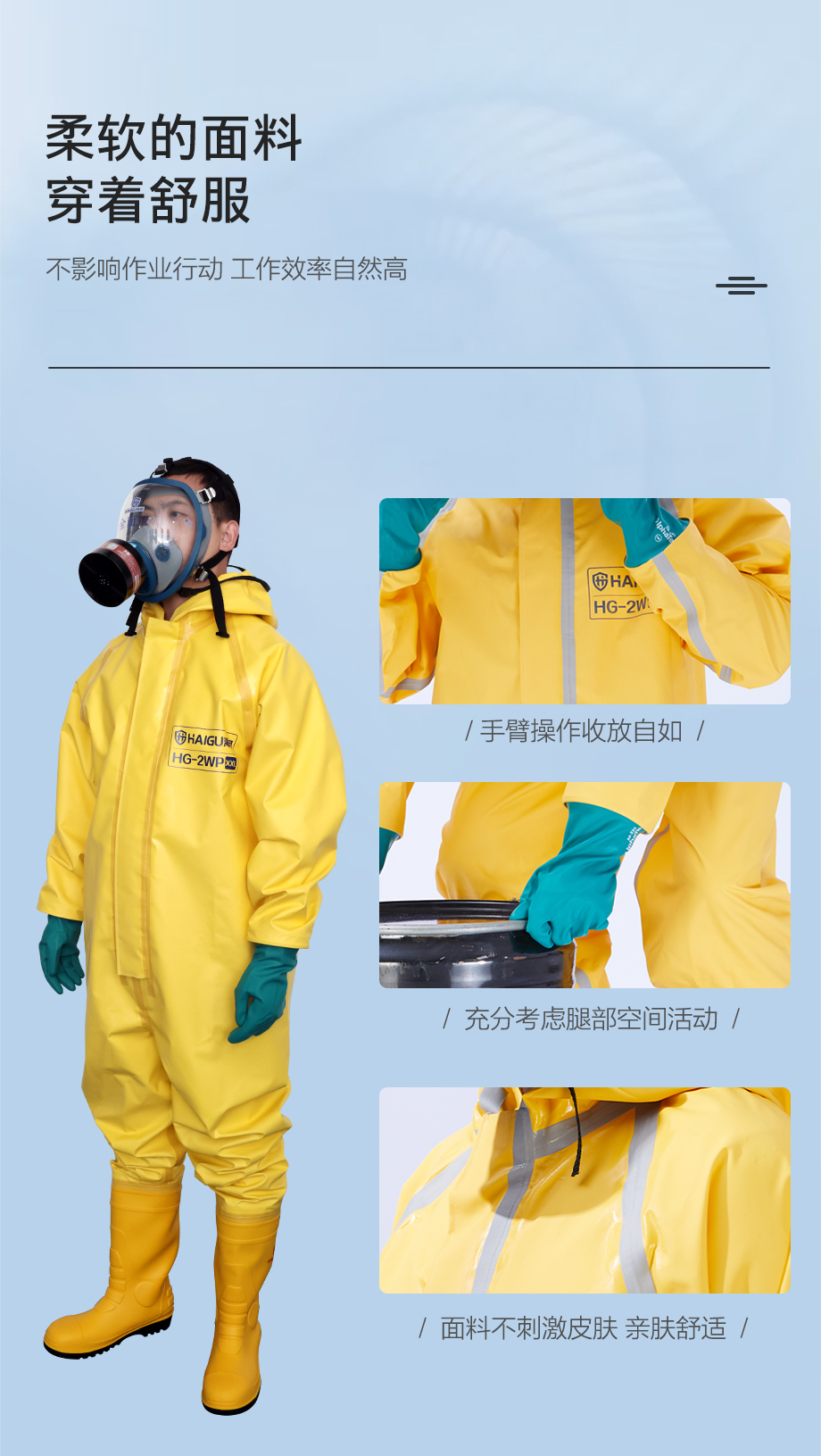 海固HG-2WP喷射液密型化学防护服 二级半封闭酸碱类化学品防护（不含防毒面具）